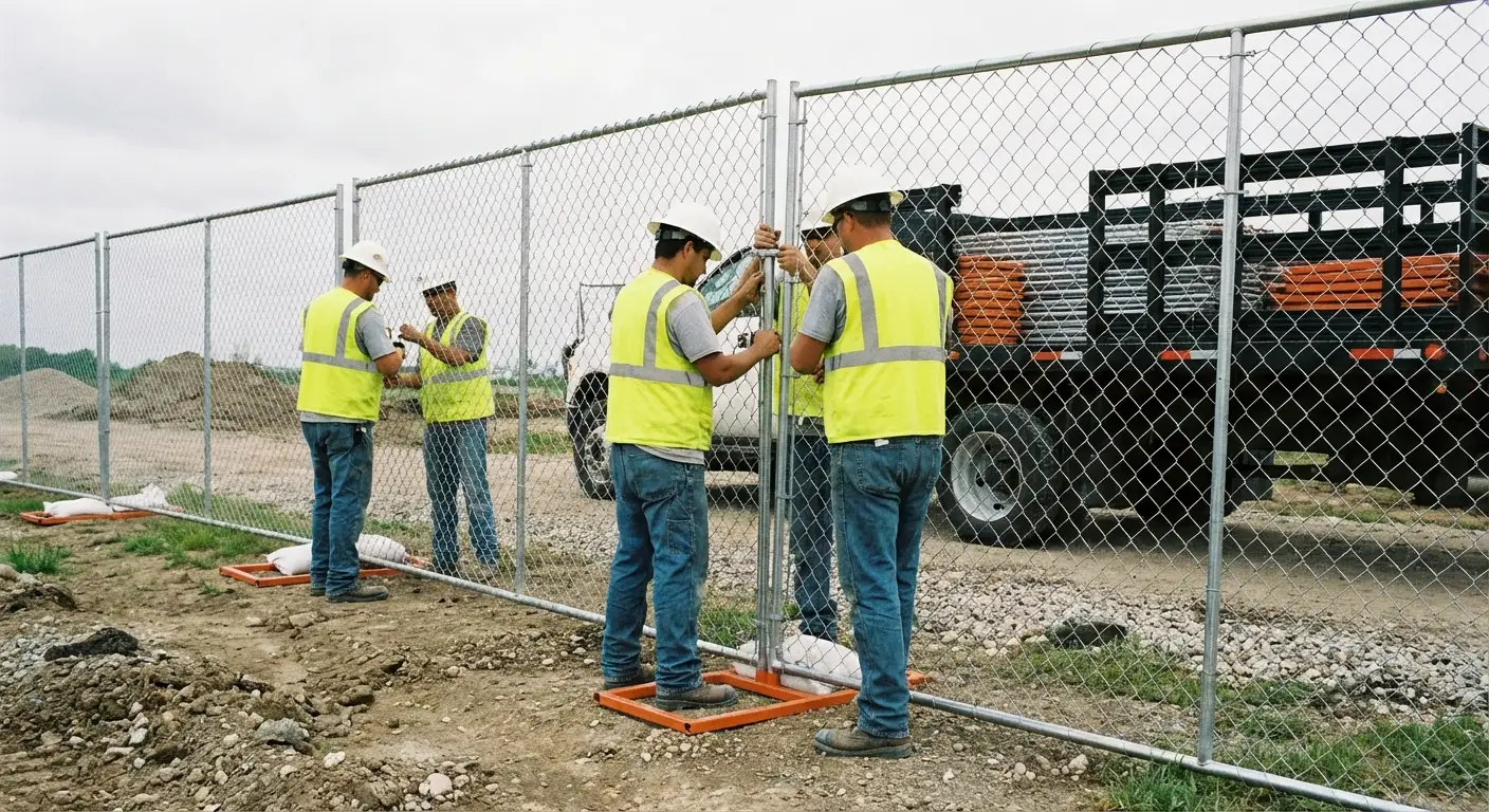 Electric City Temp Fence team installing temporary fencing in Schenectady, NY
