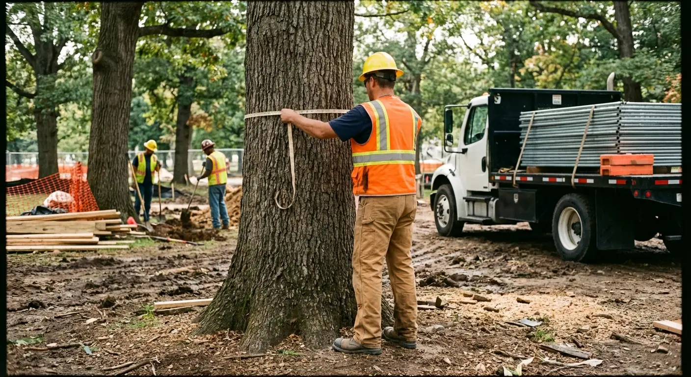Tree protection zone fencing installation in Schenectady, NY