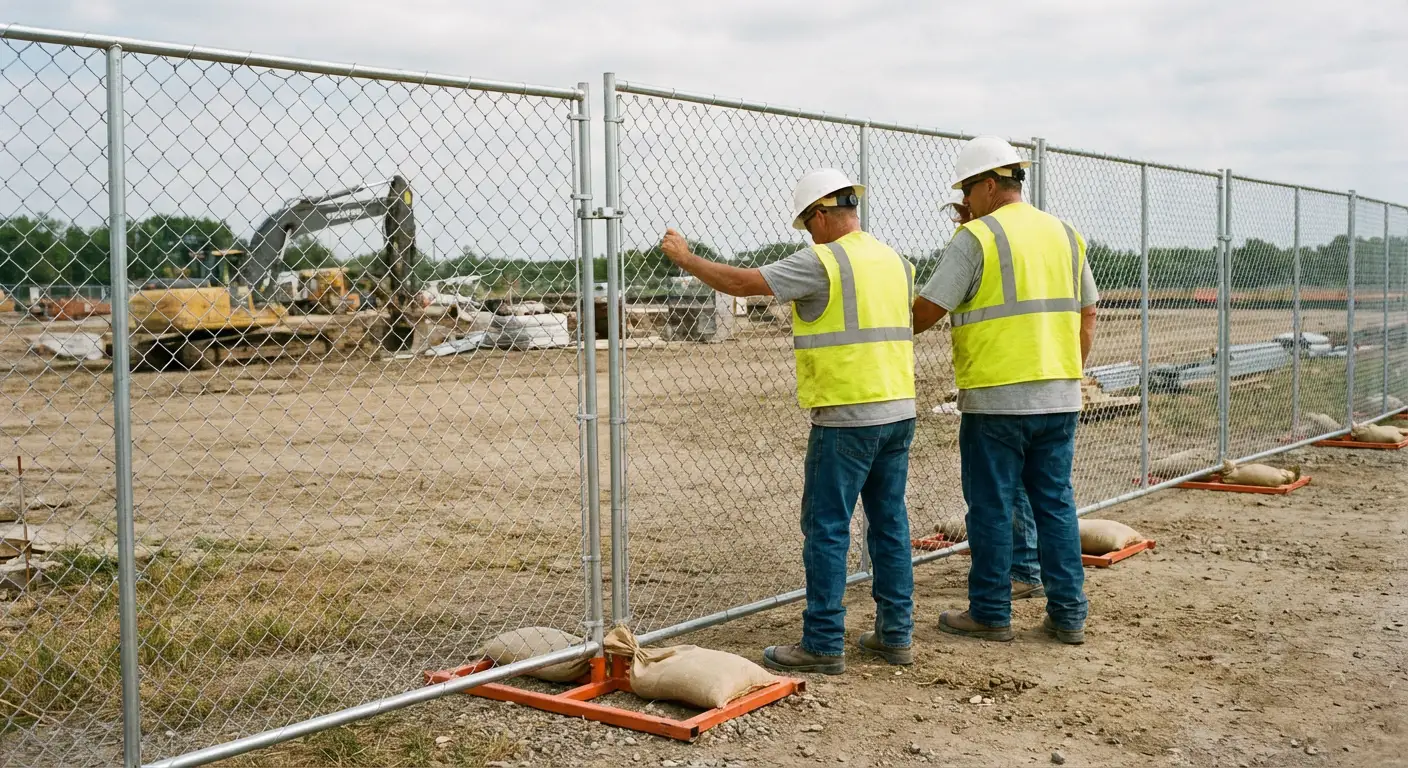 Construction site chain link panel installation in Schenectady, NY